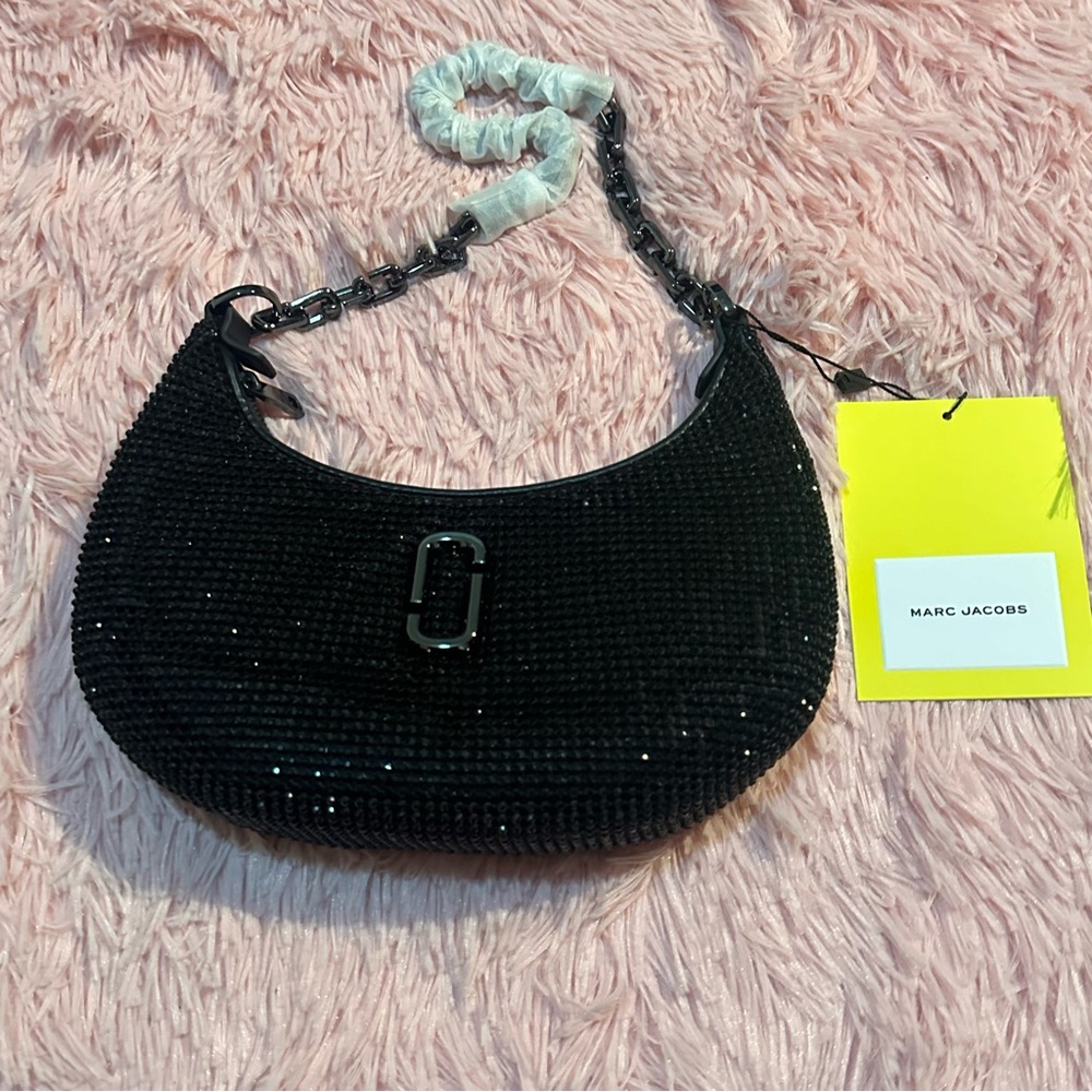 MARC JACOBS Black 'The Rhinestone Small Curve' Bag